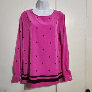 Small Gap Pink Retro Polka Dot Blouse Coquette Rockabilly Pinup Long Sleeve Top